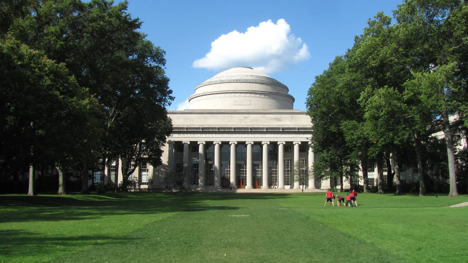 The Great Dome of the Massachusetts Institute of Technology, seen across the lawn of Killian Court in Cambridge, Massachusetts