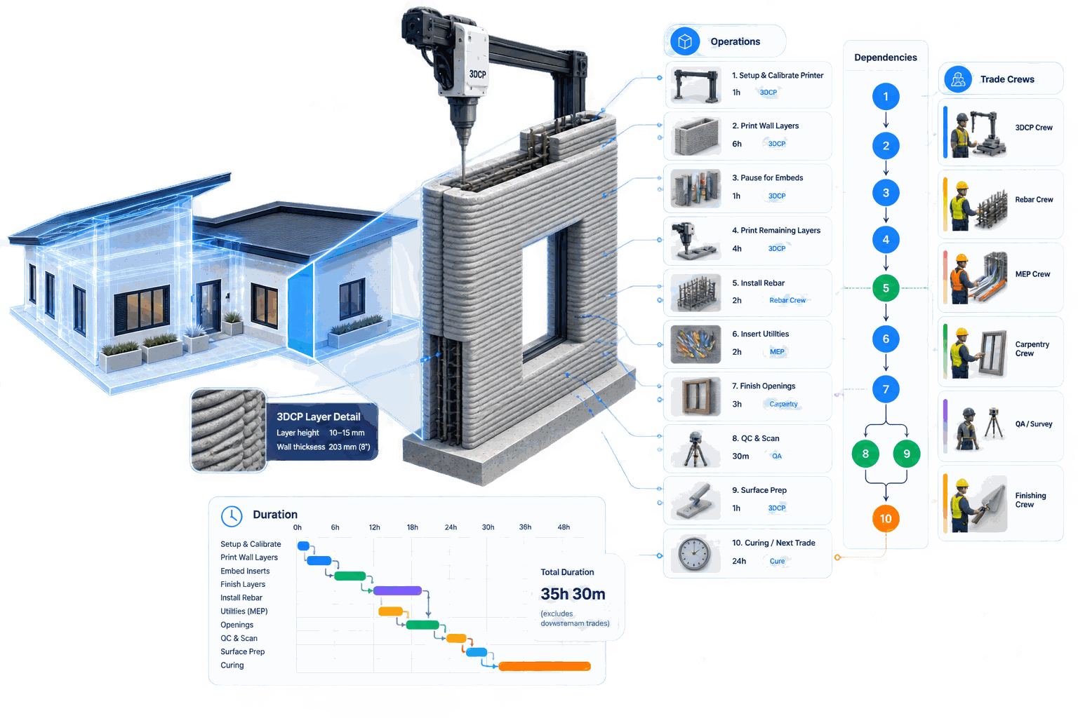 A house model expanding into a planned task schedule
